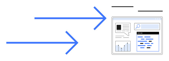 arrows directing towards web page with search bar vector image