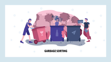 garbage sorting concept people sort and separate vector image