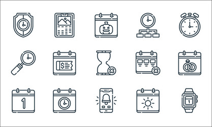 calendar and date line icons linear set quality vector image
