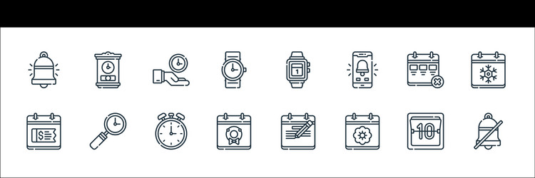 calendar and date line icons linear set quality vector image
