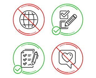 globe survey checklist and checkbox icons set vector image