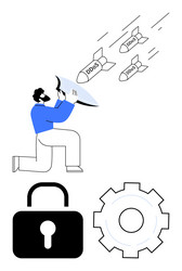 man protecting against ddos attacks using shield vector image