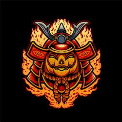 Samurai Pumpkin Mask - Halloween Oni Vector Image