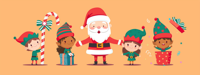 Christmas elves and santa claus vector