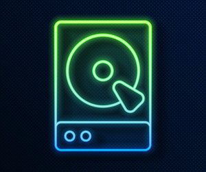 Glowing neon line hard disk drive hdd icon vector