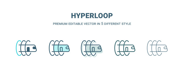 Hyperloop icon in 5 different style outline vector
