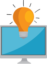 monitor computer with bulb vector image
