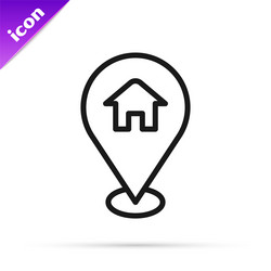 black line map pointer with house icon isolated vector image