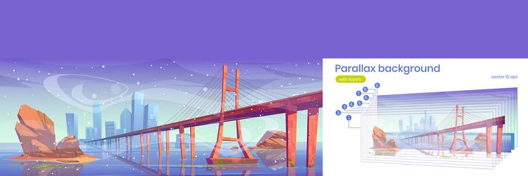 parallax background with winter lake bridge vector image