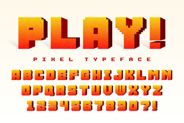 pixel font design stylized like in 8-bit vector image