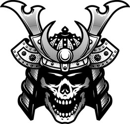 Samurai Skull Helmet - Black & White Vector Image