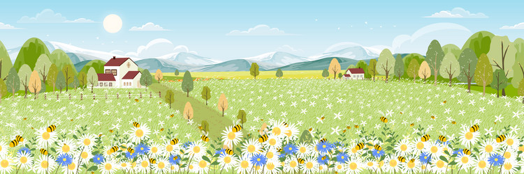 Seamless pattern spring field with fluffy cloud vector