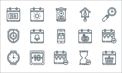 calendar and date line icons linear set quality vector image