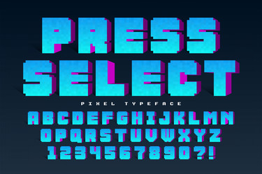 pixel font design stylized like in 8-bit vector image