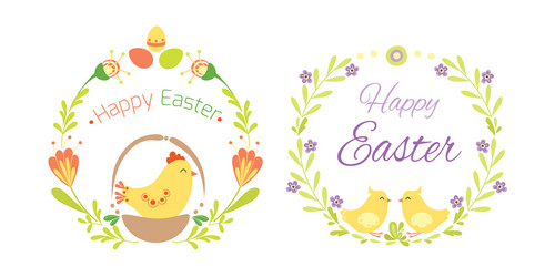 happy easter hand drawn badge with lettering Vector Image