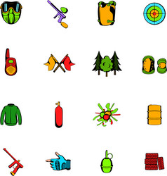 Paintball game comics icons set cartoon vector