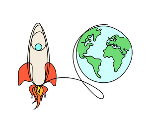 Abstract color rocket with globe as continuous vector