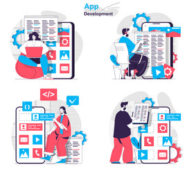 app development concept set developers write code vector image