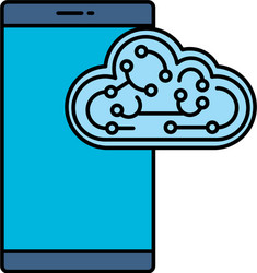 Cloud computing server with circuit and smartphone vector