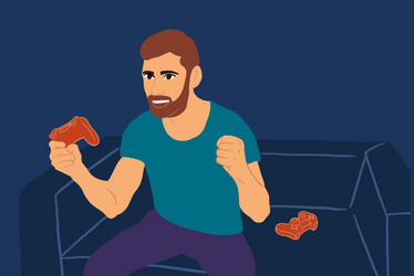 man playing video game with a gaming console vector image