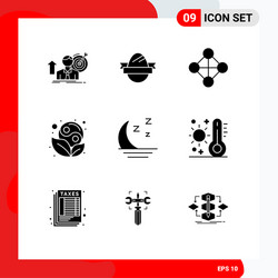 set 9 solid glyphs on grid for forecast leaf vector