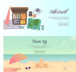 Summer holidays beach labels umbrella and castle vector