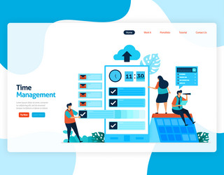 Landing page of time management and scheduling vector