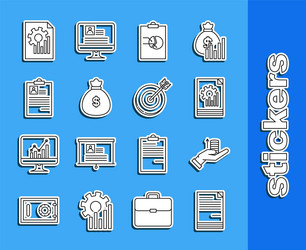 set line document money on hand with graph chart vector image