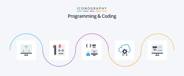 programming and coding flat 5 icon pack including vector image