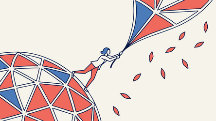 determined figure on globe with abstract flowing vector image