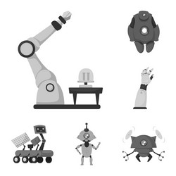 isolated object of robot and factory sign set vector image