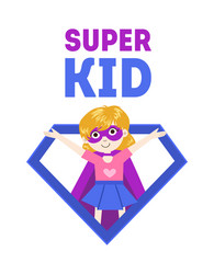 super kid banner cute little girl in superhero Vector Image