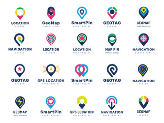 gps logo pin stylized drops navigation map vector