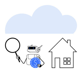 robot with magnifying glass and coin analyzing vector image