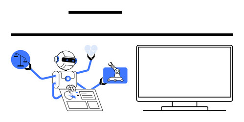 robot multitasking with various futuristic vector image