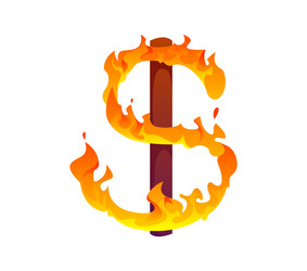 cartoon circus font dollar symbol in fire flames Vector Image