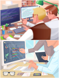 Programmers and analyst at table with computer vector