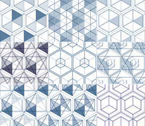 Geometric cubes abstract seamless patterns set 3d vector