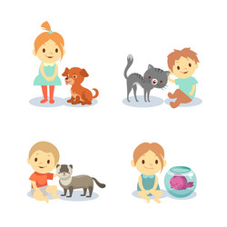 Children and Pets - Happy Kids with Animals Vector Image