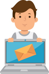 Man using laptop with envelope mail vector