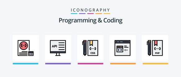 programming and coding line filled 5 icon pack vector image