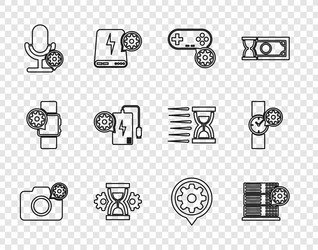 Set line photo camera setting server gamepad vector