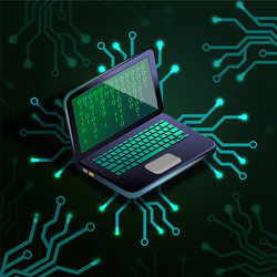 Laptop binary code circuit board vector