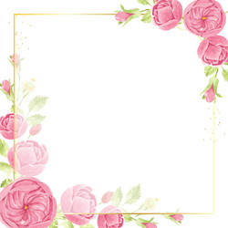 Watercolor pink english rose with golden luxury vector