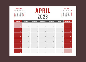 calendar for april 2023 starts sunday vector