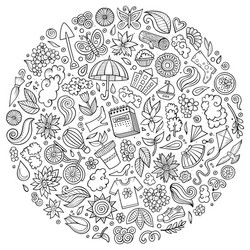 set of spring cartoon doodle objects vector