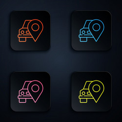 color neon line map pointer with taxi icon vector image