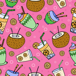 Hand drawn seamless patterns summer coctails vector