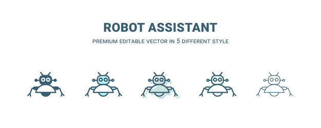 Robot assistant icon in 5 different style outline vector