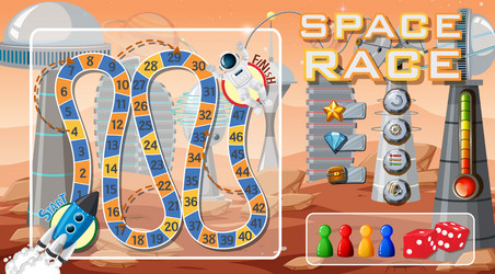 snake and ladders game template with space theme vector